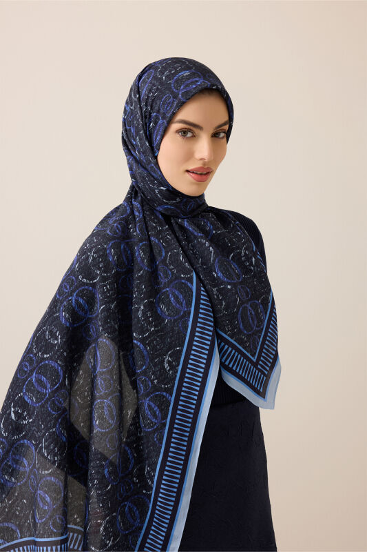 Noor Rain Blue Cotton Floss Scarf - 1