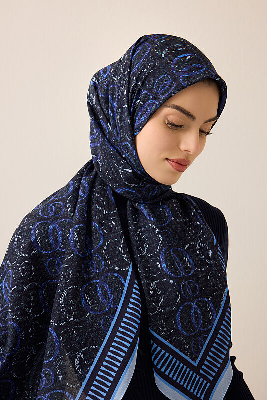 Noor Rain Blue Cotton Floss Scarf - 1