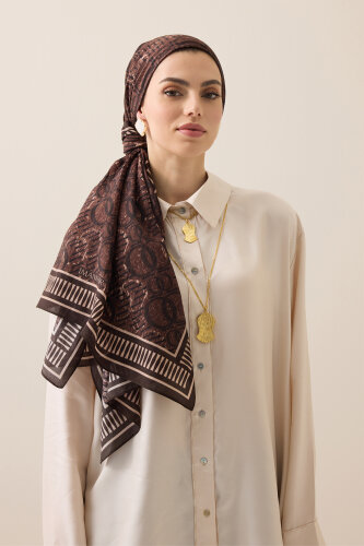 Noor Rain Brown Cotton Floss Scarf - 5