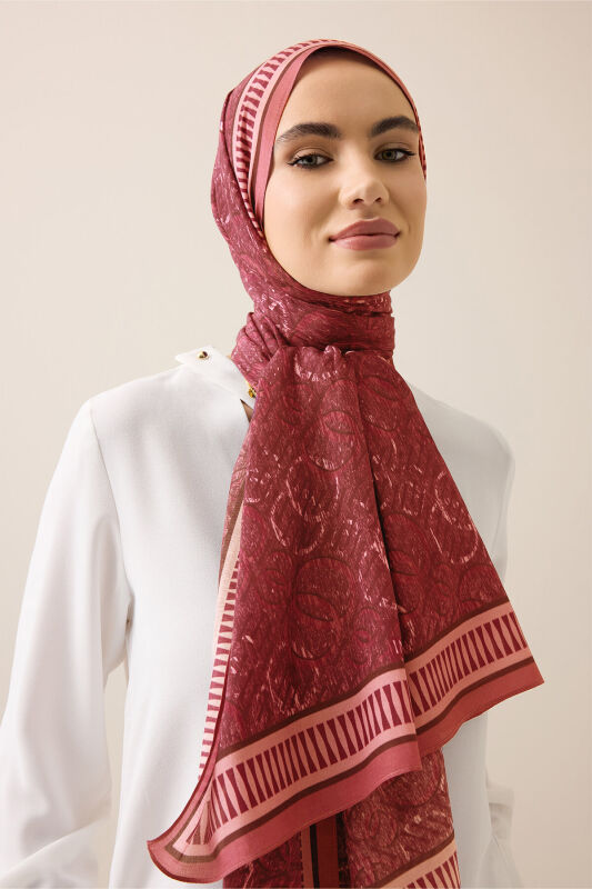 Noor Rain Burgundy Cotton Floss Scarf - 1