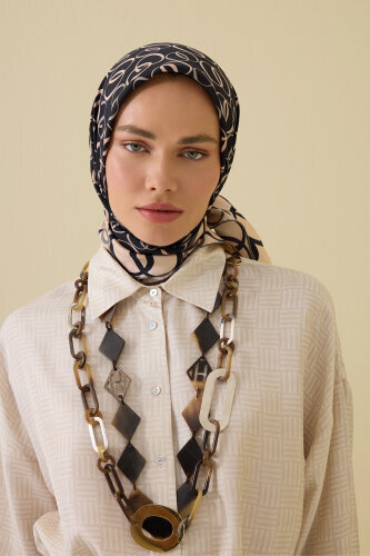 Noor Road 2 Black-Beige Silk Scarf - 5