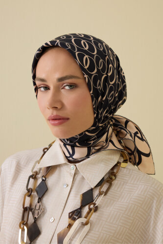 Noor Road 2 Black-Beige Silk Scarf - Imannoor (1)