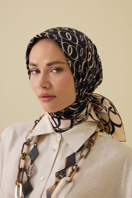 Noor Road 2 Black-Beige Silk Scarf - 1