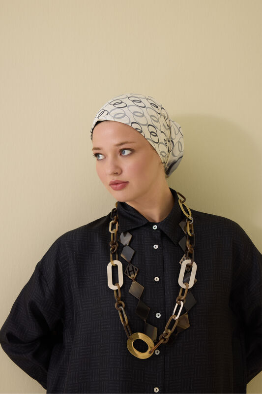 Noor Road 2 White-Grey Silk Scarf - 1