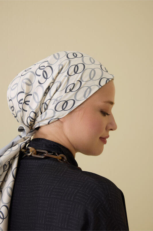 Noor Road 2 White-Grey Silk Scarf - 5