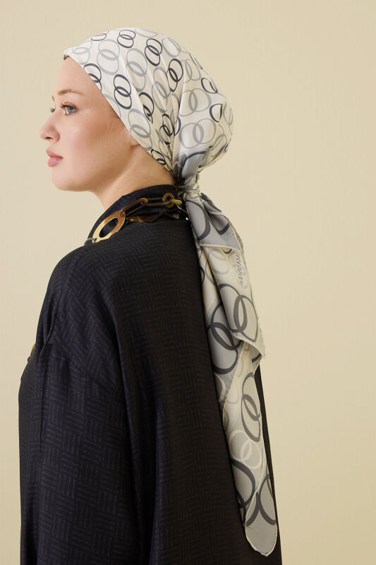 Noor Road 2 White-Grey Silk Scarf - 3