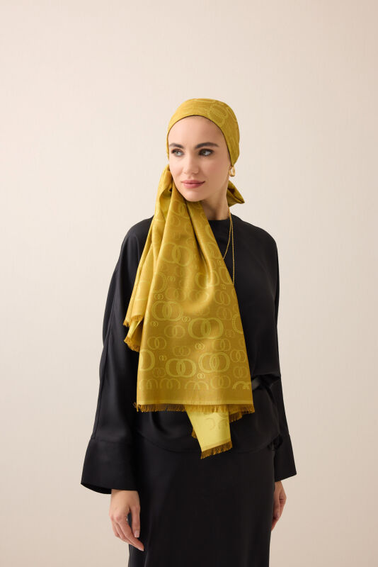 Noor Saffron Jacquard Silk Scarf - 3