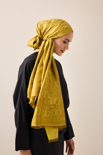 Noor Saffron Jacquard Silk Scarf - 1