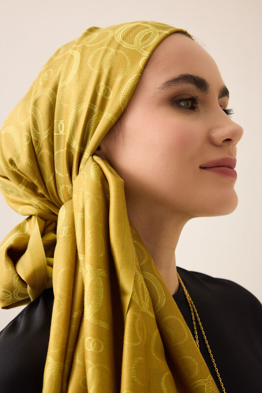 Noor Saffron Jacquard Silk Scarf - 2