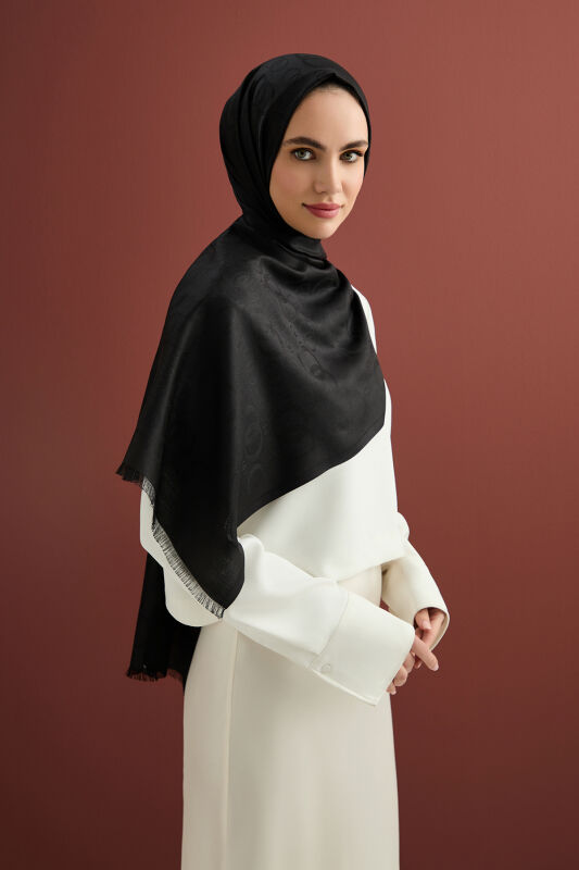 Noor Silk Jacquard Shawl Black - 3