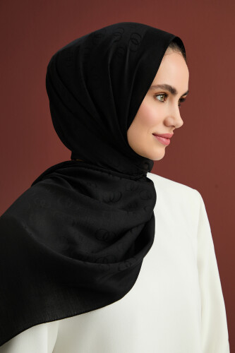 Noor Silk Jacquard Shawl Black - 1