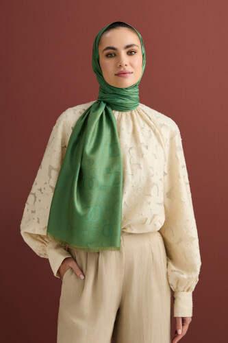 Noor Silk Jacquard Shawl Green 