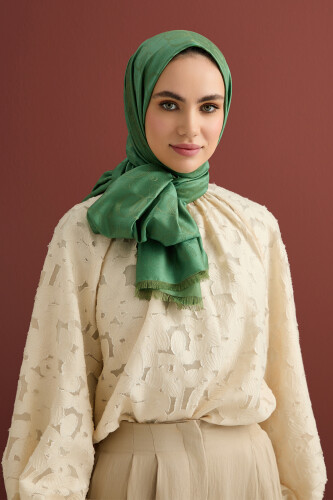 Noor Silk Jacquard Shawl Green - 5