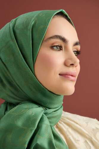 Noor Silk Jacquard Shawl Green - 3