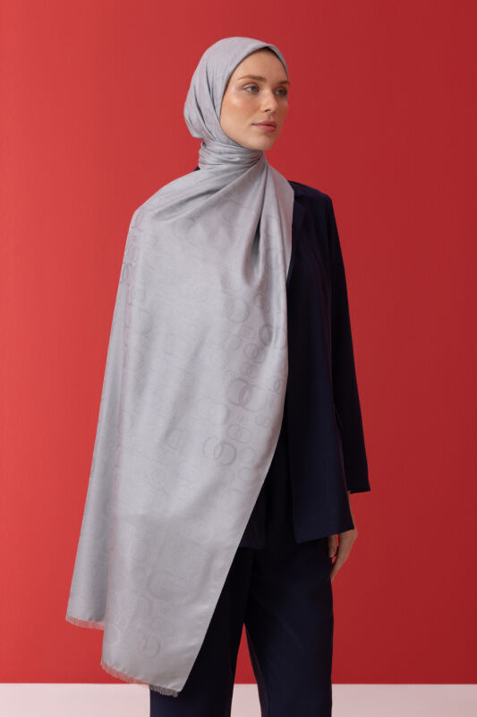 Noor Silk Jacquard Shawl Light Grey - 5