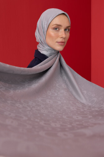 Noor Silk Jacquard Shawl Light Grey 