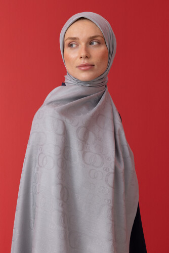 Noor Silk Jacquard Shawl Light Grey - 3