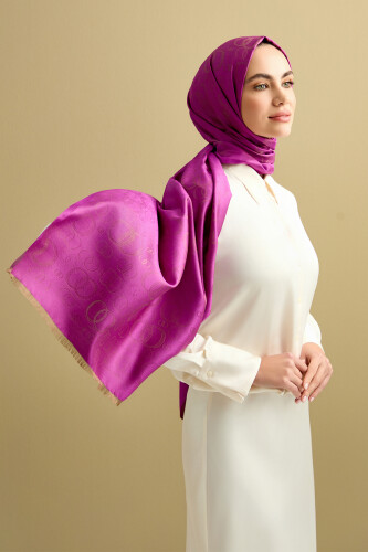 Noor Silk Jacquard Shawl Purple - 1