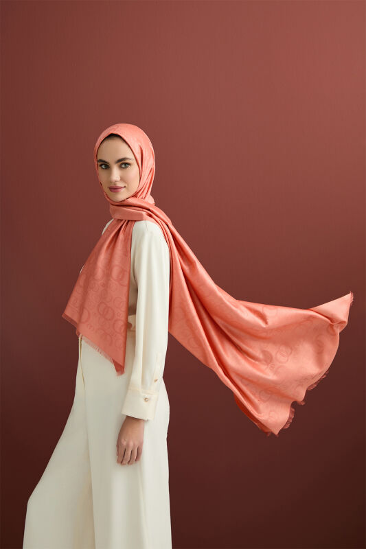 Noor Silk Jacquard Shawl Orange - 5