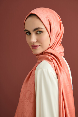 Noor Silk Jacquard Shawl Orange - 3