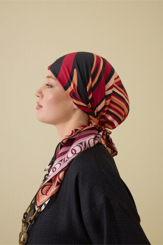 Noor with Waves Burgundy-Red Double-Sided Silk Scarf - 1