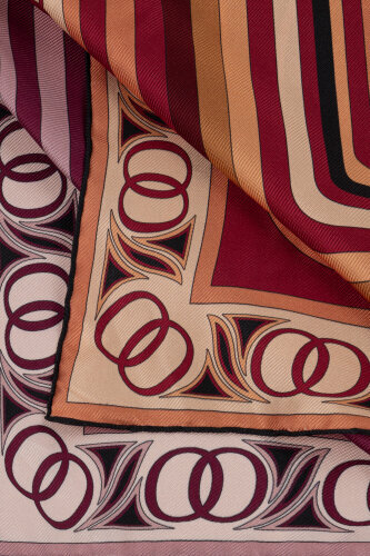 Noor with Waves Burgundy-Red Double-Sided Silk Scarf - 5