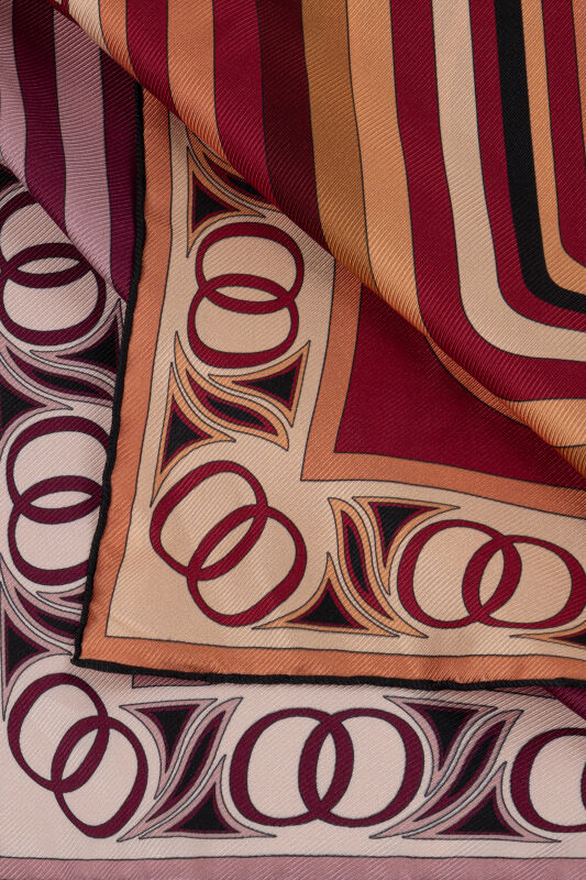 Noor with Waves Burgundy-Red Double-Sided Silk Scarf - 5