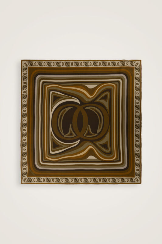 Noor with Waves Khaki-Oil Green Double-Sided Silk Scarf - 2