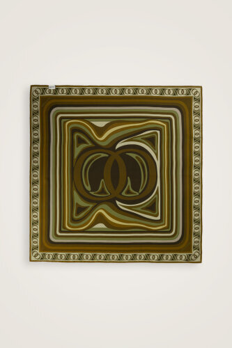 Noor with Waves Khaki-Oil Green Double-Sided Silk Scarf - 4