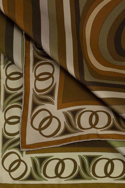 Noor with Waves Khaki-Oil Green Double-Sided Silk Scarf - 6