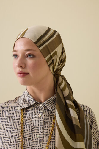 Noor with Waves Khaki Viscose Shawl - 3