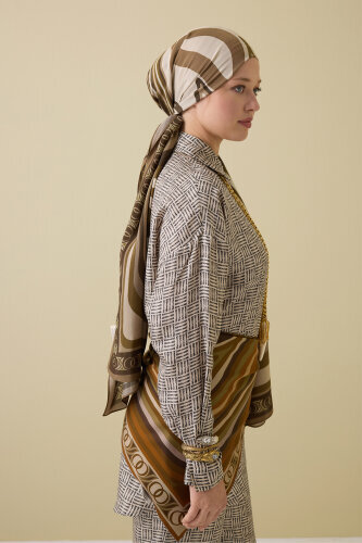 Noor with Waves Khaki Viscose Shawl - 5