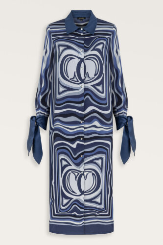 Noor with Waves Navy Blue Silk Shirt Dress - 2