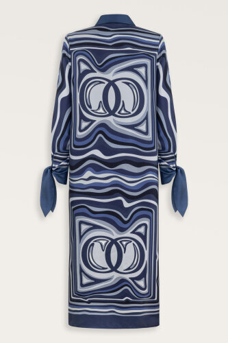 Noor with Waves Navy Blue Silk Shirt Dress - 4