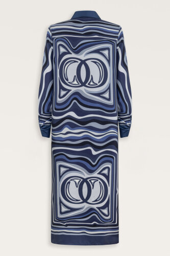 Noor with Waves Navy Blue Silk Shirt Dress - 3