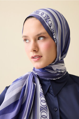 Noor with Waves Navy Blue Viscose Shawl - 5