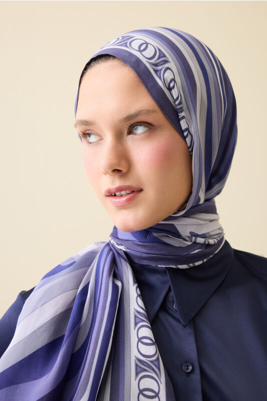Noor with Waves Navy Blue Viscose Shawl - 5