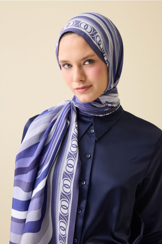 Noor with Waves Navy Blue Viscose Shawl - 1