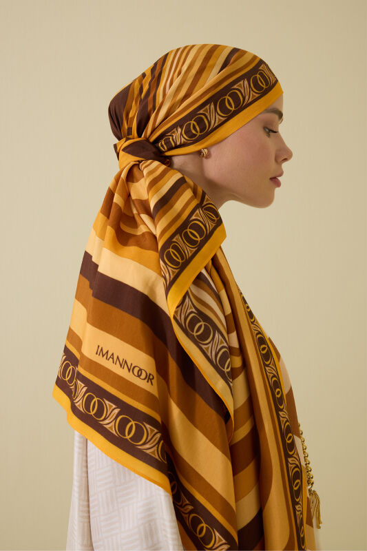 Noor with Waves Orange Viscose Shawl - 1