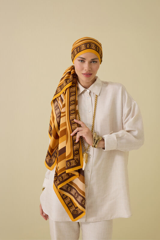 Noor with Waves Orange Viscose Shawl - 3