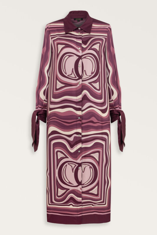 Noor with Waves Plum Silk Shirt Dress - 2