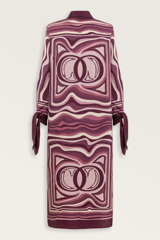 Noor with Waves Plum Silk Shirt Dress - 4