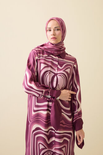 Noor with Waves Plum Silk Shirt Dress - 3