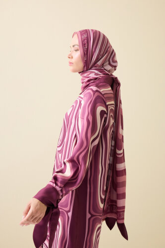 Noor with Waves Plum Silk Shirt Dress - 5