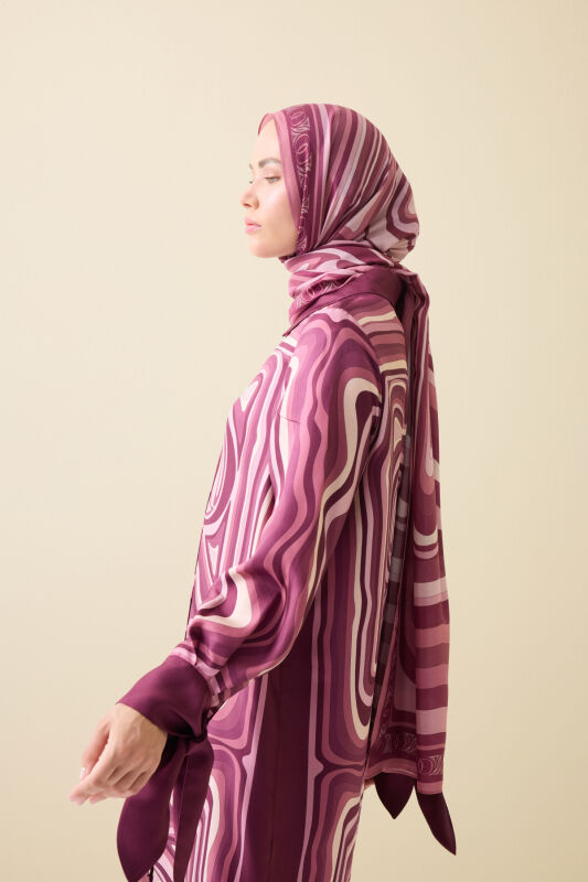 Noor with Waves Plum Silk Shirt Dress - 5