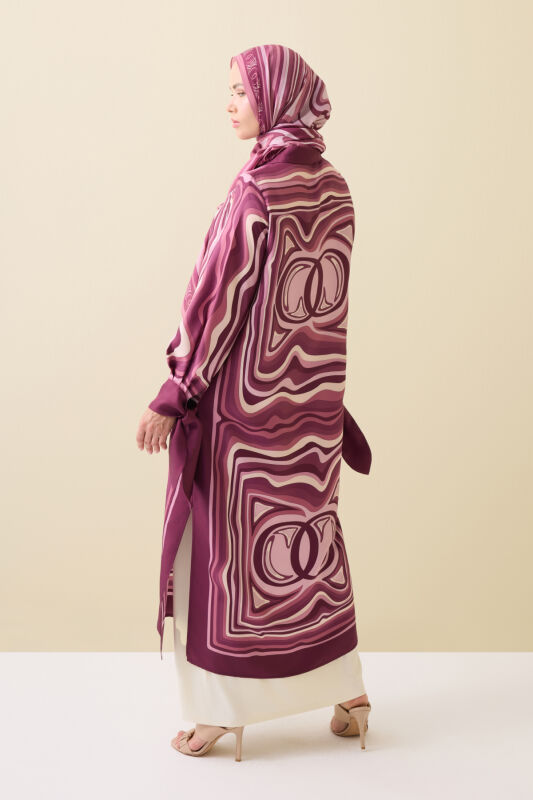 Noor with Waves Plum Silk Shirt Dress - 7