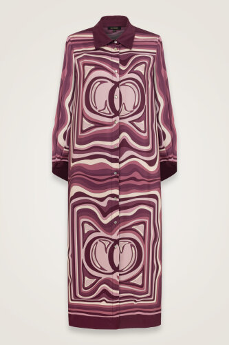 Noor with Waves Plum Silk Shirt Dress 