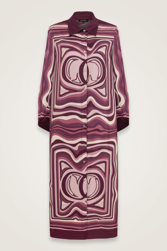 Noor with Waves Plum Silk Shirt Dress - 1