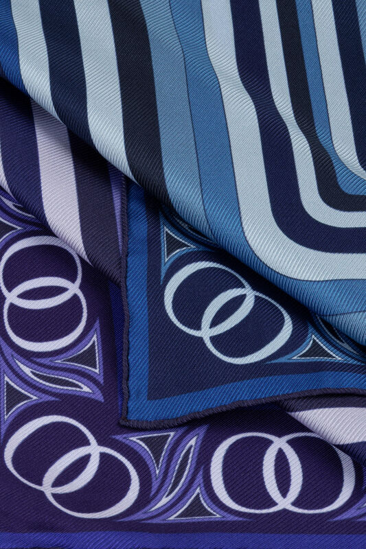 Noor with Waves Purple-Navy Blue Double-Sided Silk Scarf - 6