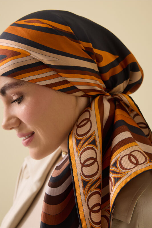Noor with Waves rown-Orange Double-Sided Silk Scarf - 1